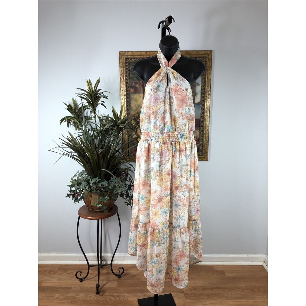 Maurices Women’s Maxi Sundress Size M Floral Halter Neck Boho Vacation Dress